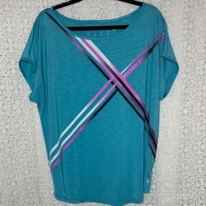 Xersion Teal Short Sleeve Top with Striped Accent